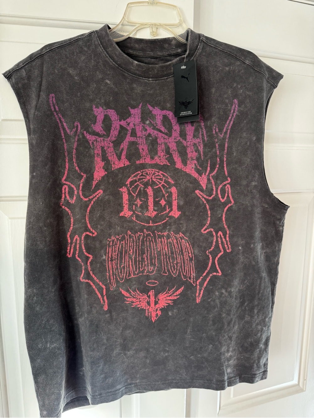 Puma Black Washed Sleeveless Tee with Pink Graphic